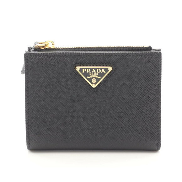 Prada SAFFIANO TRIANG Bifold Wallet Leather Black - Picture 1 of 5